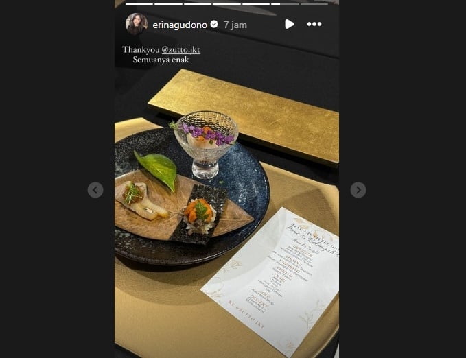 Erina Gudono nikmati omakase setelah melahirkan. (Instagram)