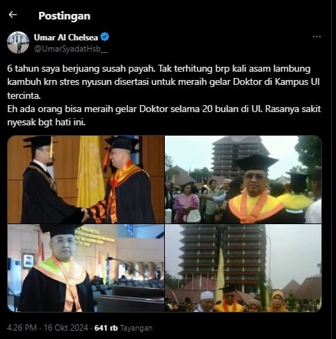 Netizen curhat sakit hati dengan gelar Doktor Bahlil Lahadalia dari UI. (tangkapan layar/X)