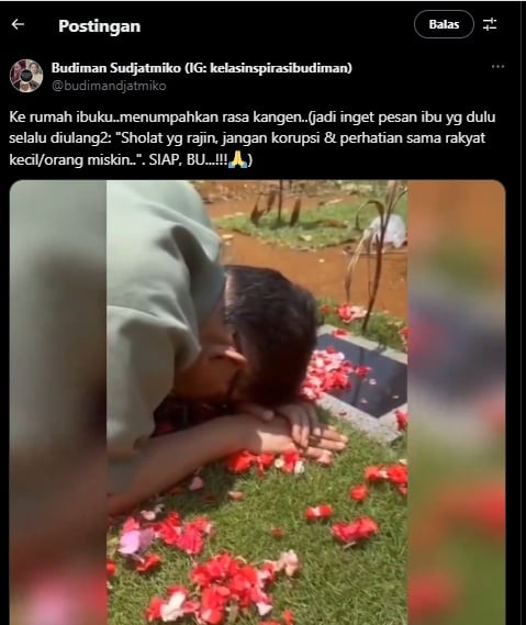 Video Budiman Sudjatmiko saat berziarah ke makam ibundanya. (tangkapan layar/X)