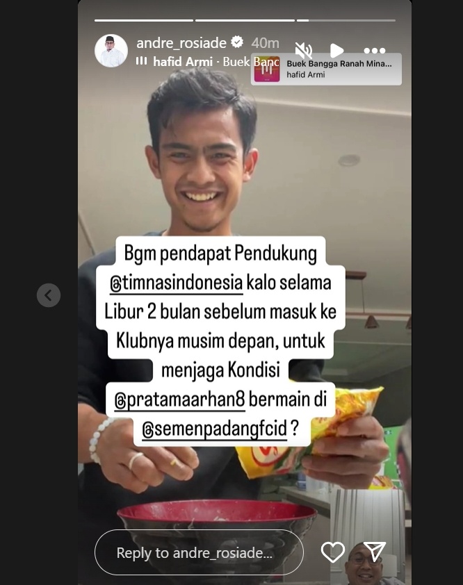 Pratama Arhan gabung Semen Padang? (Instagram/@andre_rosiade)