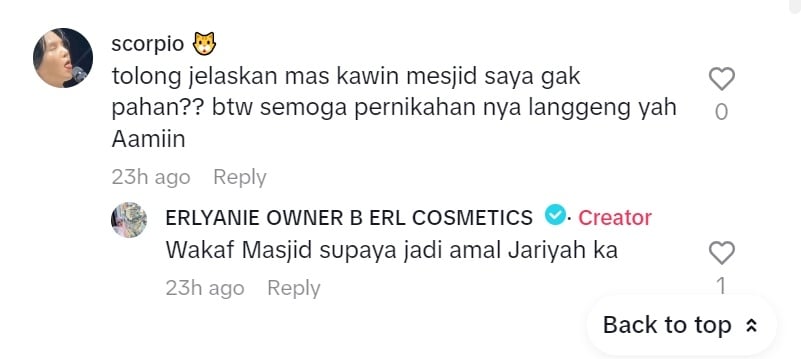 Unggahan sahabat Irish Bella, Erlyanie pemilik B ERL Cosmetics (TikTok)