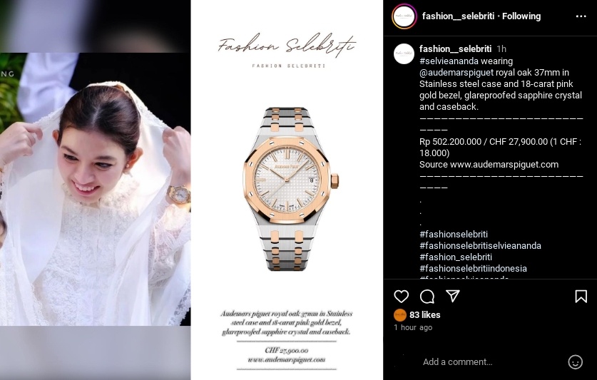 Jam tangan Audemars Piguet Selvi Ananda. (Instagram/@fashion__selebriti)