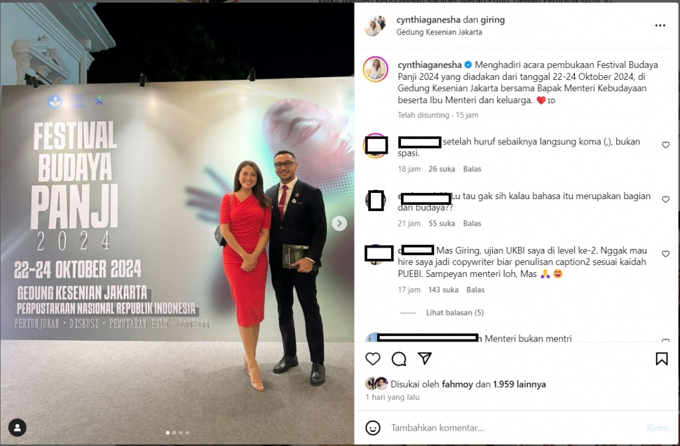 Istri Giring ramai dikritik netizen. (Instagram)