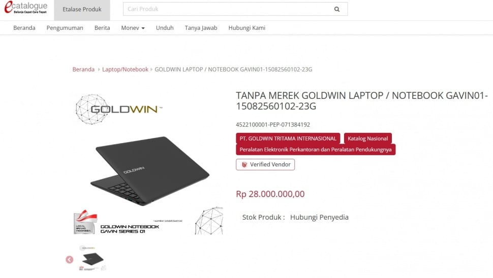 Publik soroti laptop Core i5 dengan harga Rp 28 juta di LKPP. (e-katalog.lkpp.go.id)