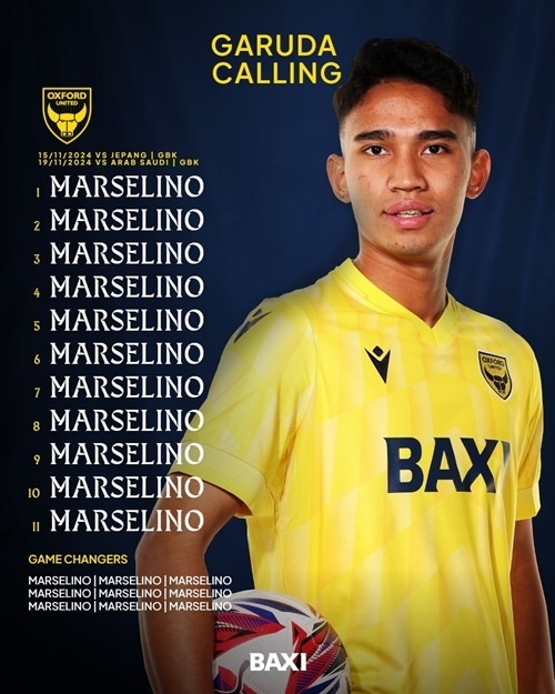 Oxford United mengumumkan pelepasan Marselino Ferdinan ke Timnas Indonesia dengan cara unik. [Dok. IG/@oufcofficial]