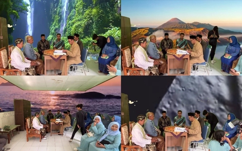 Viral akad nikah dengan green screen, hasilnya spektakuler. (X)