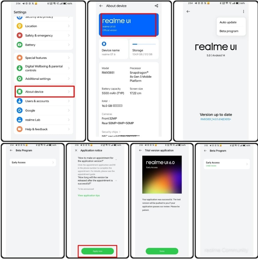 Panduan mendaftar akses awal Realme UI 6.0 berbasis Android 15 Beta di Realme GT 6. (Realme) 