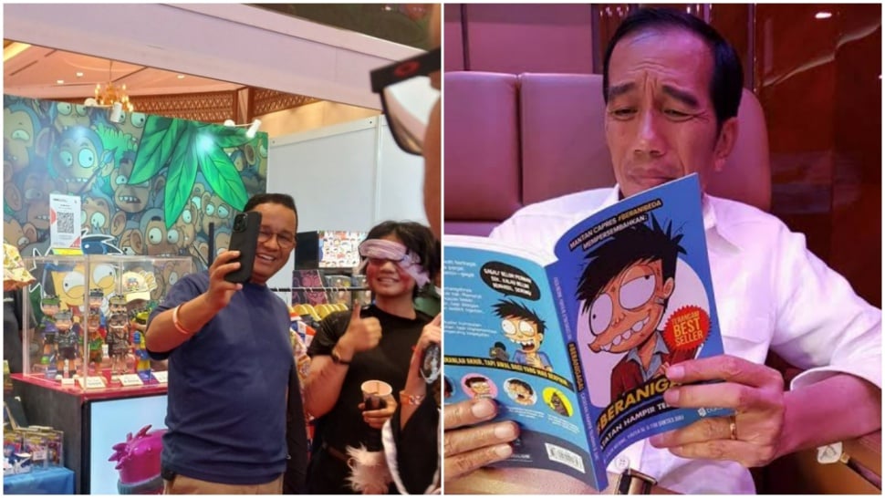 Momen Anies Baswedan berfoto di depan stand komik dihubungkan dengan Jokowi. (X @JukiHoki)