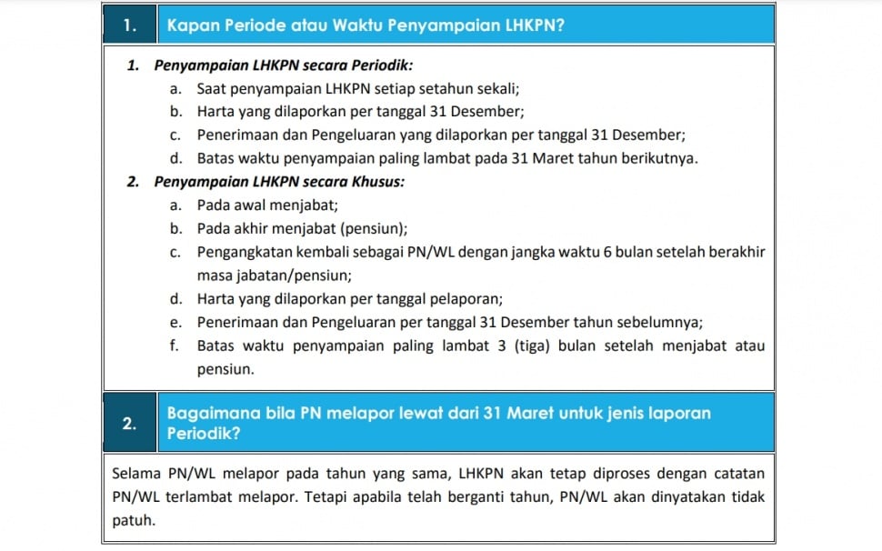 Aturan pelaporan LHKPN (KPK)