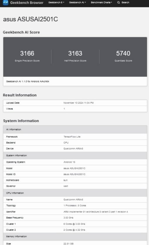 Asus ROG Phone 9 series muncul di benchmark. (Geekbench)