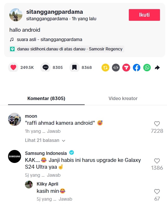 Komentar Samsung bikin netizen salfok. (TikTok)