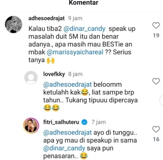 Komentar Fitri Salhuteru usai diduga menipu Dinar Candy (Instagram/lambe_danu)