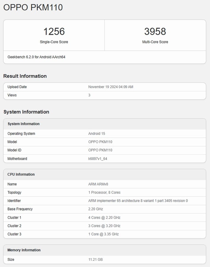 Oppo Reno 13 di Geekbench. (GSM Arena)