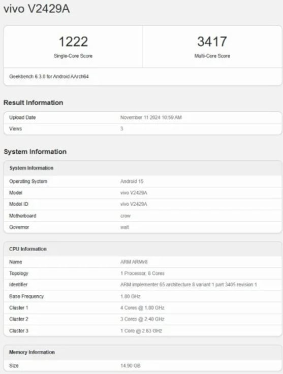 Vivo S20 atau Vivo V50 muncul di benchmark. (Geekbench)