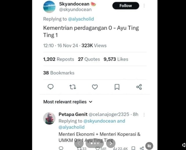 Ayu Ting Ting dibandingkand engan Kementerian gar-gara support UMKM (TikTok)