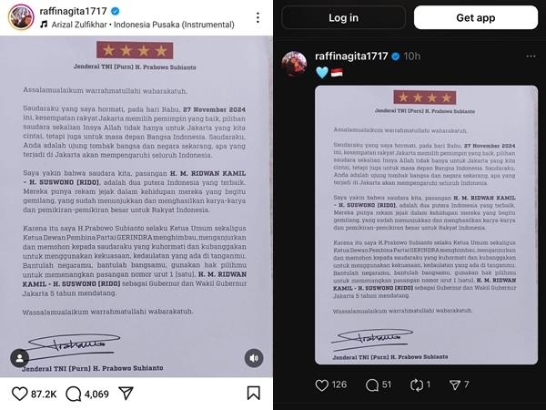 Surat edaran Prabowo Subianto viral usai dibagikan Raffi Ahmad di Instagram dan Threads (X.com)