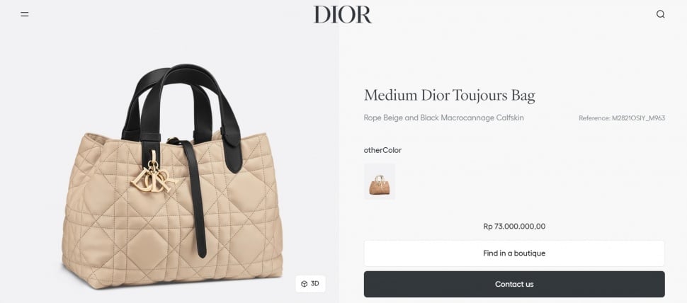 Tas Dior Toujours Bag diduga milik Kris Dayanti ditempeli stiker oleh Ameena. (dior.com)