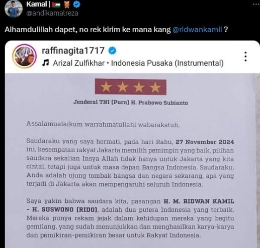 Netizen minta hadiah Rp10 juta ke RK (X)