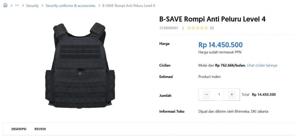 B-SAVE Rompi Anti Peluru Level 4. [Bhinneka]