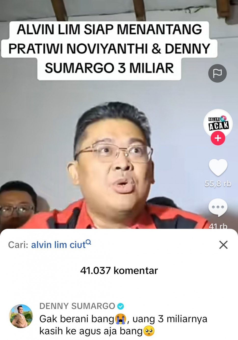 Denny Sumargo mengomentari video Alvin Lim yang di mana sang pengacara meminta Densu untuk menyiram wajahnya dengan air keras dan siap dibayar Rp3 miliar. [Twtter]