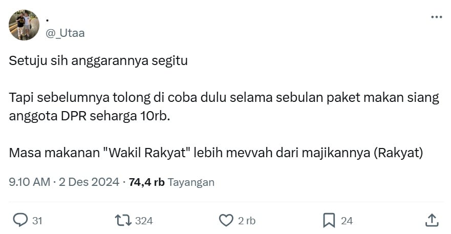 Cuitan warganet soal anggaran makanan bergizi gratis untuk ibu hamil dan anak (X/_Utaa)