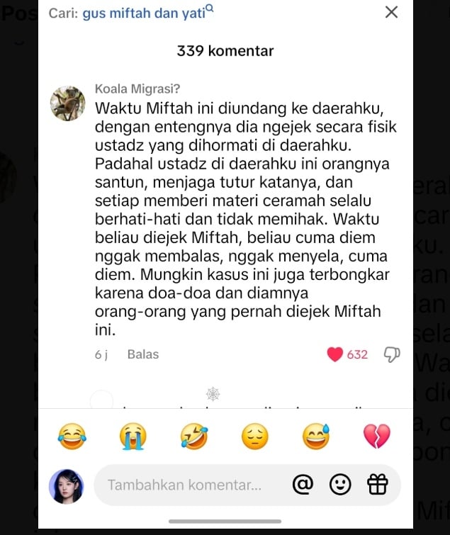 Cuitan soal perlakuan buruk Gus Miftah (X)