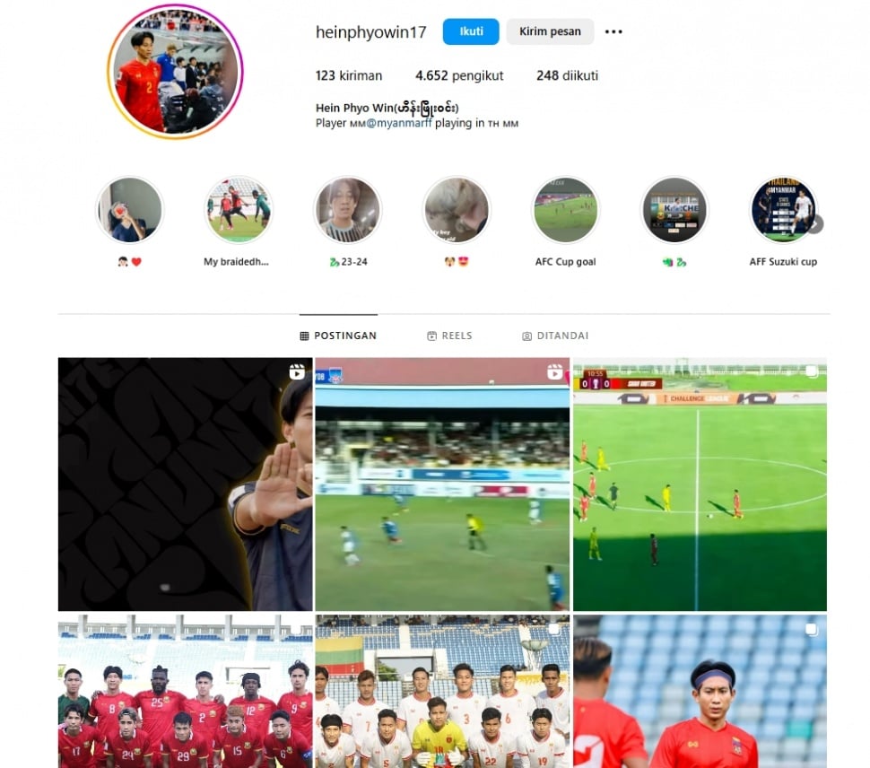 Akun Instagram pemain Myanmar diserang netizen. (Instagram @heinphyowin17)