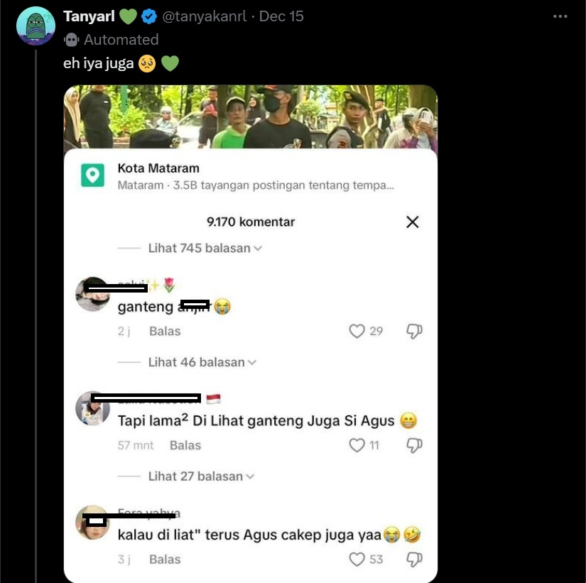 Komentar netizen TikTok tentang Agus Buntung jadi sorotan publik. (X)