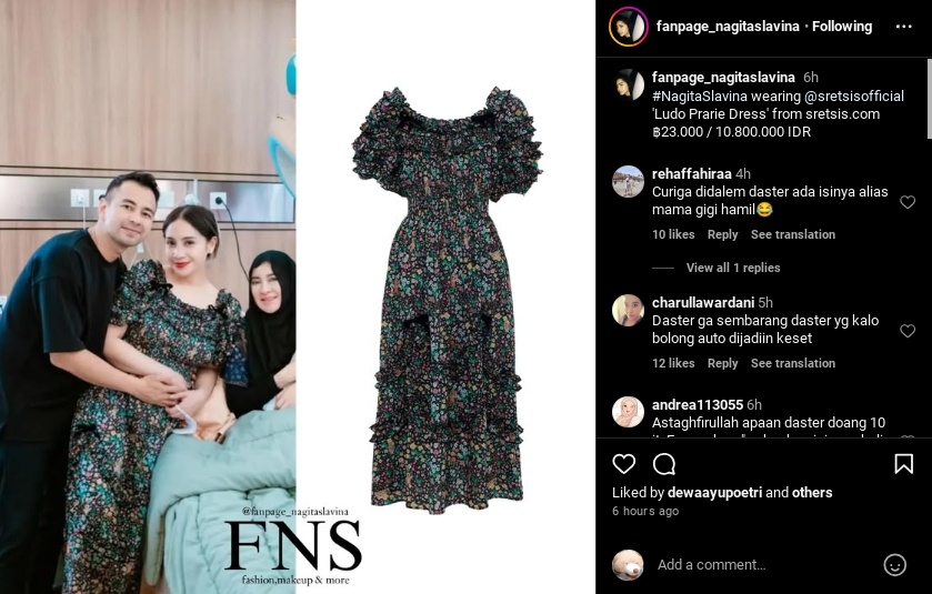 Harga dress Nagita Slavina yang dibilang mirip daster. [Instagram/@fanpage_nagitaslavina]