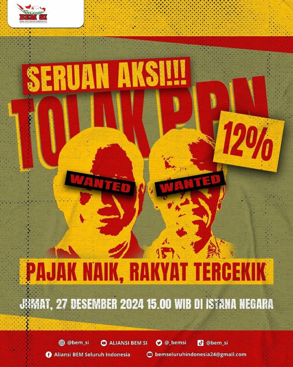 BEM Seluruh Indonesia sore ini akan menggelar aksi di depan Istana Merdeka, Jakarta, Jumat (27/12/2024). (tangkap layar)