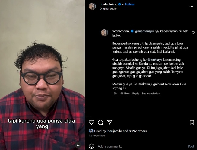 Fico Fachriza mengaku terjerat pinjaman online atau pinjol (Instagram)