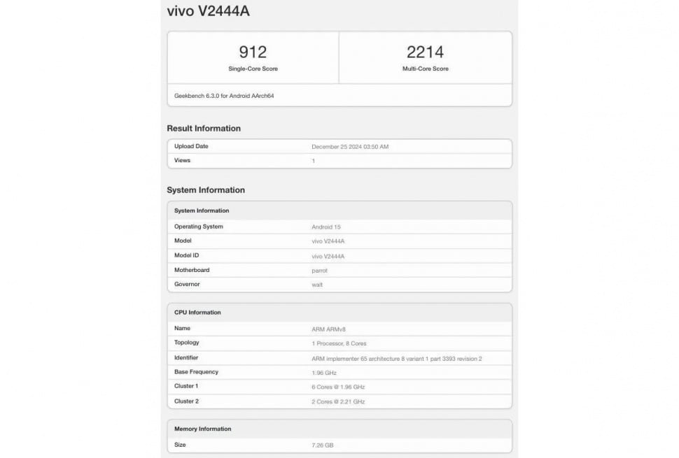 Hasil pengujian Vivo Y39 di Geekbench. (GSM Arena)