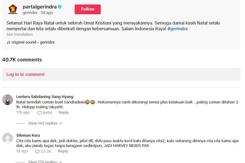 Akun TikTok Gerindra (TangkapanLayar)