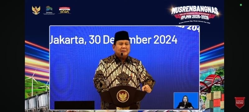 Presiden RI Prabowo Subianto. (Tangkapan layar/Novian)