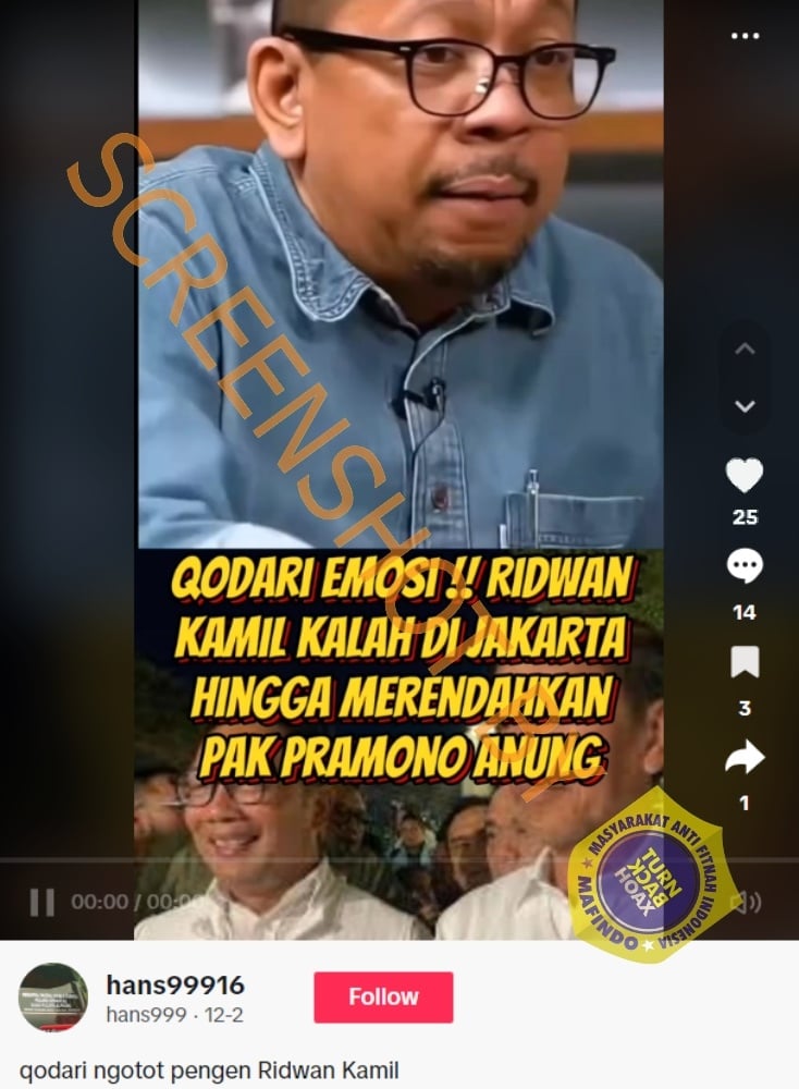 Cek Fakta Qodari marah karena Ridwan Kamil kalah di Pilkada Jakarta (Turnbackhoax.id)