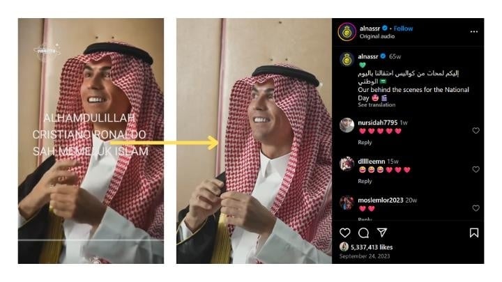 Cek Fakta Cristiano Ronaldo mualaf (tiktok/instagram)