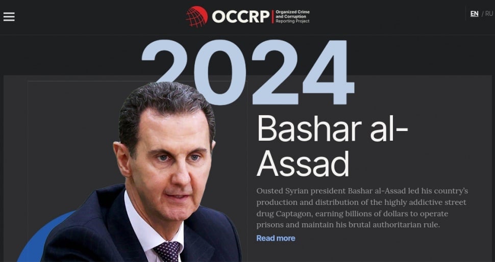 Presiden Suriah Bashar al-Assad sebagai Tokoh Terkorup Dunia 2024 versi OCCRP. [occrp.org]