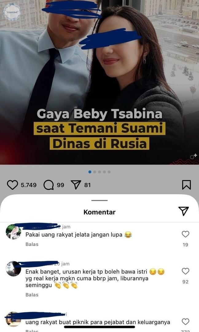 Kritikan terhadap gaya hidup Beby Tsabina usai menjadi istri Rizki Aulia Rahman Natakusumah (X/convomf)