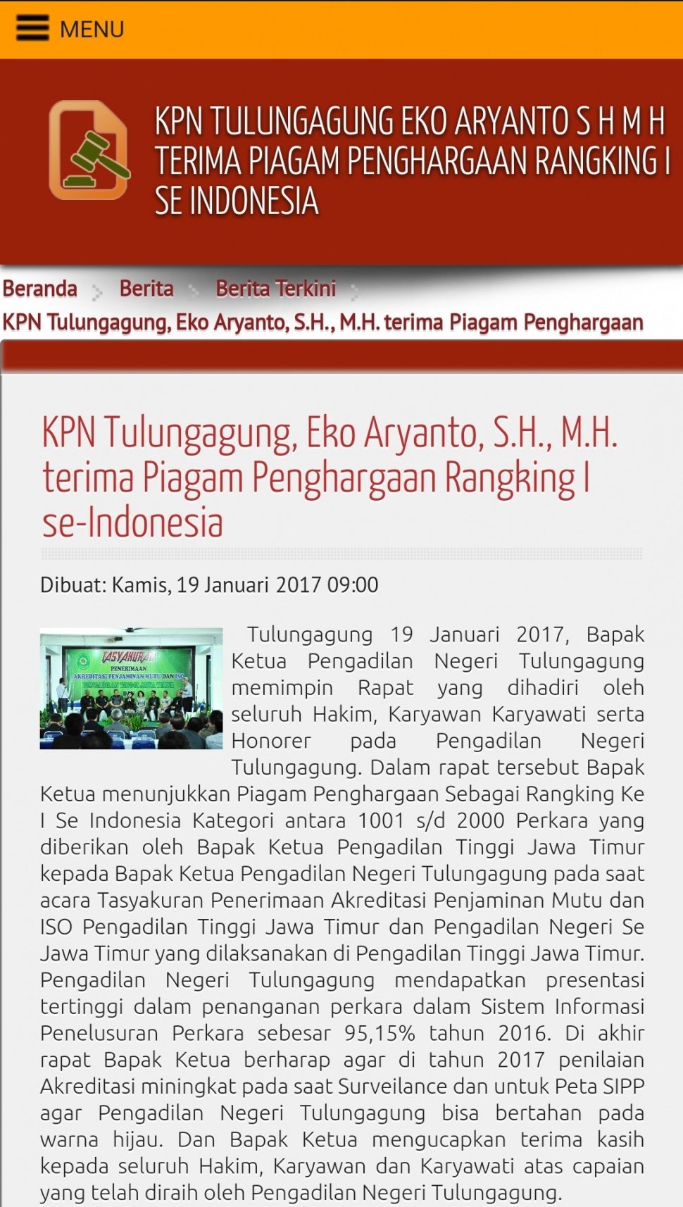 'Prestasi' Hakim Eko Aryanti di KPN Tulungagung (X/Candj09)