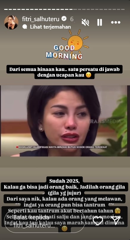 Jejak digital Nikita Mirzani diunggah Fitri Salhuteru (Instagram)