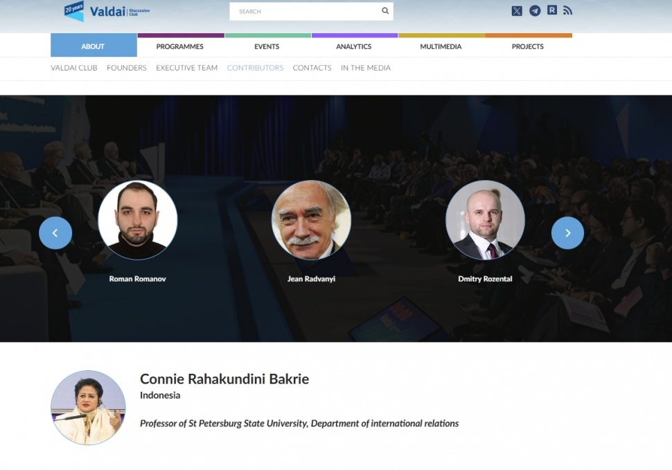 Connie Rahakundini Bakrie terdaftar di Valdai Discussion Club Rusia. (valdaiclub.com)