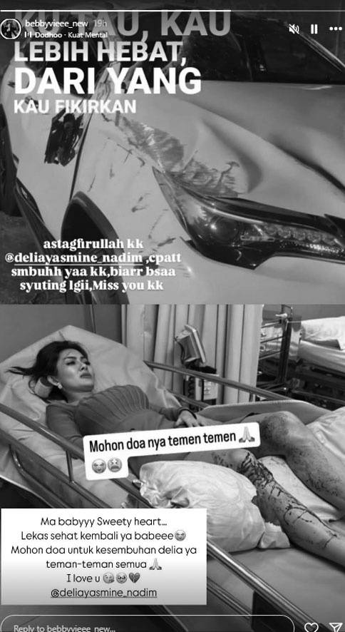 Delia Yasmine Kecelakaan. [Instagram Story Bebby Vie]