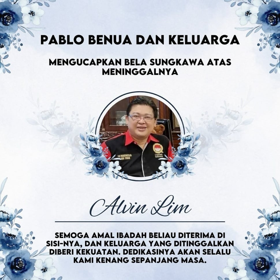 Ucapan duka dari Pablo Benua untuk mendiang Alvin Lim. [Instagram]