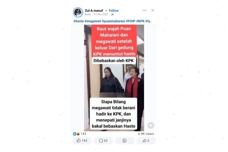 Cek Fakta Megawati datangi KPK minta Hasto dibebaskan (Facebook)