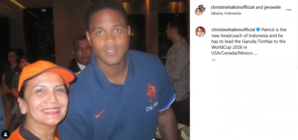 Christine Hakim dan pelatih baru timnas Indonesia, Patrick Kluivert dalam unggahan terbaru (Instagram/christinehakimofficial)