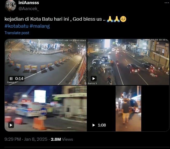 Tragedi bus maut di Kota Batu terekam CCTV. (X)