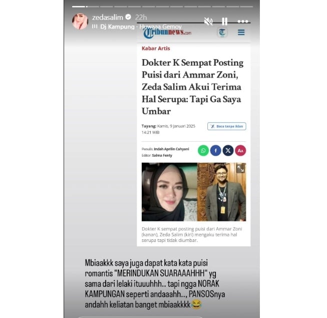 Zeda Salim singgung dokter Kamelia (Instagram)