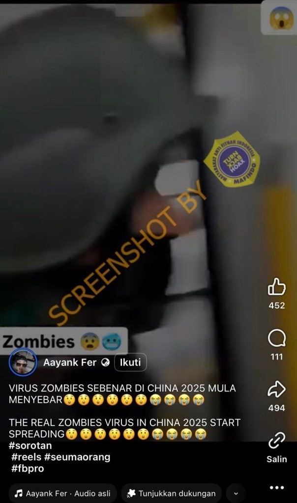 Cek Fakta penyebaran virus Zombie di China (Tiktok)