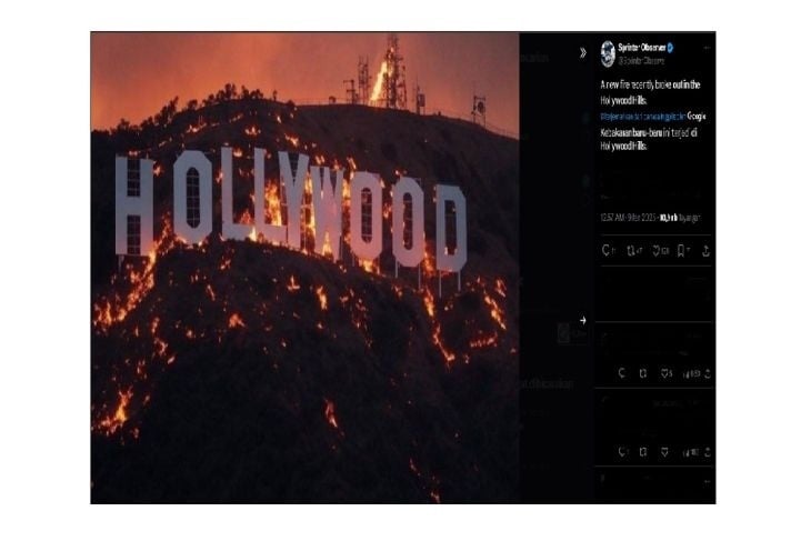 Cek Fakta tulisan ikonik Hollywood terbakar (X)