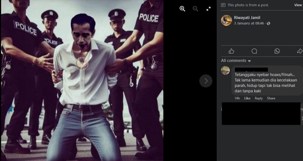 Cek Fakta Jokowi ditangkap polisi (Facebook)